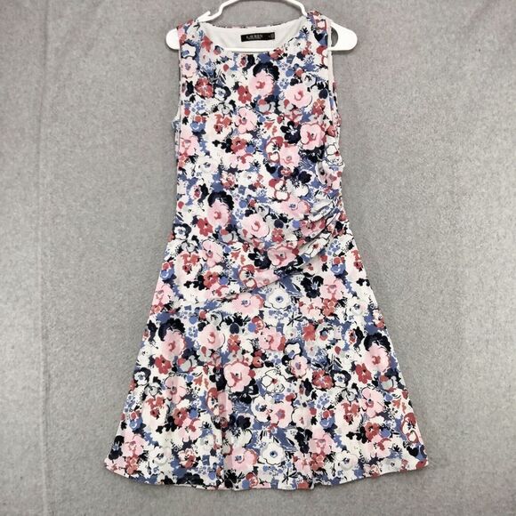 Lauren Ralph Lauren Faux Wrap Dress Womens Size 8 Multicolor Floral Sleeveless - Picture 1 of 12